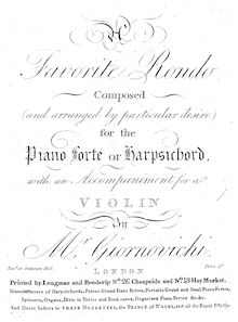 Partition complète, Rondo en A major pour Piano et violon, A favorite rondo for the piano-forte or harpsichord, with an accompaniment for a violin