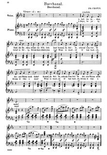 Partition , Bacchanal, 17 Polish chansons, Chopin, Frédéric