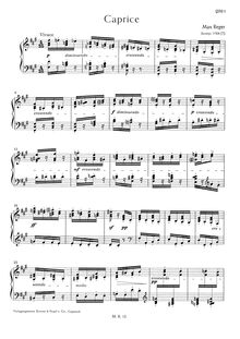 Partition complète, Caprice pour Piano, F♯ minor, Reger, Max