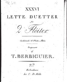 Partition flûte 1 , partie seulement, 36 Lette Duetter pour 2 Flöiter henhörende til Flöite-Skolen