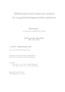 Mathematical and numerical analysis for coagulation-fragmentation equations [Elektronische Ressource] / von Ankik Kumar Giri