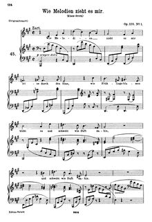 Partition No.1 – Wie Melodien zieht es mir, 5 chansons, Brahms, Johannes