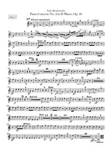 Partition cor 1, 2 (F), Piano Concerto No.2, Op.40, D minor, Mendelssohn, Felix