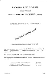Physique-Chimie Specialité 2003 Scientifique Baccalauréat général