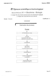Biochimie - Biologie 2002 Bac Pro - Bio-industries de transformation