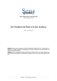  De l Académie de Platon à la Star Academy