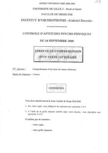 Compréhension d un texte littéraire 2000 Institut d Orthophonie Gabriel Decroix Université Lille 2