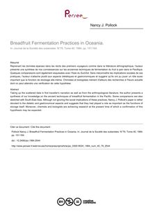 Breadfruit Fermentation Practices in Oceania. - article ; n°79 ; vol.40, pg 151-164