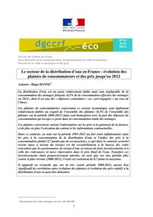 DGCCRF: Le secteur de la distribution d’eau en France - évolution des plaintes de consommateurs et des prix jusqu’en 2012