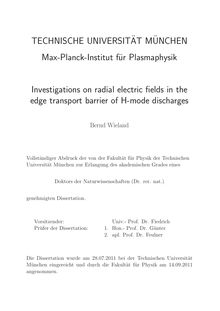 Investigations on radial electric fields in the edge transport barrier of H-mode discharges [Elektronische Ressource] / Bernd Wieland. Gutachter: Sibylle Günter ; Peter A. Feulner. Betreuer: Sibylle Günter