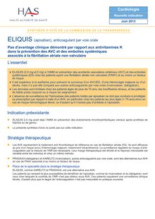 ELIQUIS (apixaban), anticoagulant par voie orale - ELIQUIS SYNTHESE 120613 CT12671