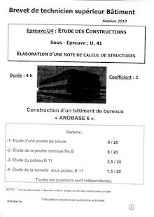 Elaboration d une note de calcul de structures 2010 BTS Bâtiment