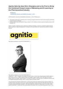 Agnitio Sets Up Asia HQ in Shanghai and is the First to Bring the Combined Closed Loops of Marketing and E-Learning to the Pharmaceutical Industry
