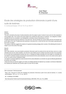 Etude des stratégies de production d énoncés à partir d une suite de lexèmes - article ; n°2 ; vol.74, pg 455-471