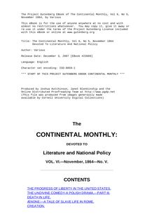 The Continental Monthly, Vol 6, No 5, November 1864 - Devoted To Literature And National Policy