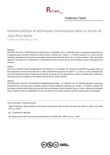 Histoire politique et techniques romanesques dans Le Sursis de Jean-Paul Sartre - article ; n°1 ; vol.54, pg 42-52