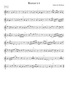 Partition ténor viole de gambe 2, octave aigu clef, Ricercar, Segni, Giulio