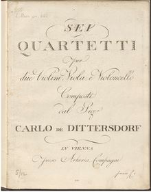 Partition violon 1, 6 corde quatuors, Dittersdorf, Carl Ditters von