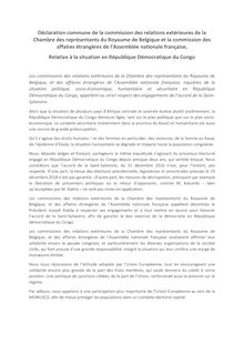 Projet de déclaration parlementaire franco-belge sur la RDC