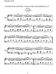 Partition complète, Ländler, D.378, Schubert, Franz