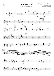 Partition hautbois 1/2, Symphony No.7 en D major, D major, Mozart, Wolfgang Amadeus