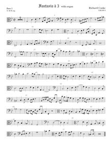 Partition basse 1 viole de gambe, clef en basse et en alto, fantaisies pour 3 violes de gambe et orgue par Richard Cooke