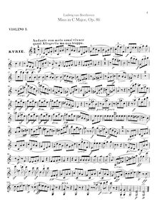 Partition violons I, Mass en C, Op.86, C major, Beethoven, Ludwig van