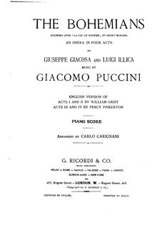 Partition complète, La Bohème, Puccini, Giacomo par Giacomo Puccini