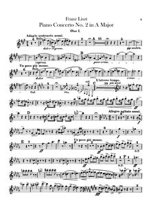 Partition hautbois 1, 2, Piano Concerto No.2, A major, Liszt, Franz
