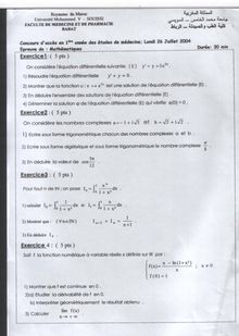FMedecine Rabat Maths FR 2004