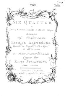 Partition violoncelle, 6 corde quatuors, G.165-170 (Op.8), Boccherini, Luigi