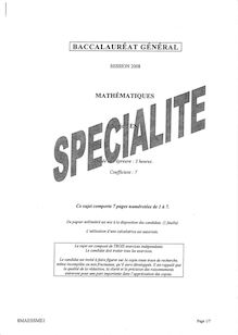 Mathématiques Spécialité 2008 Sciences Economiques et Sociales Baccalauréat général