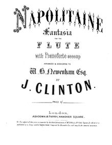 Partition de piano et flûte , partie, Napolitaine Fantasia pour pour flûte avec Pianoforte accomp.