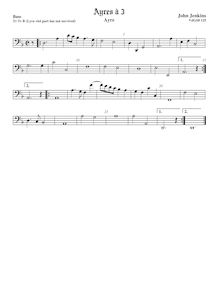 Partition viole de basse, basse clef, Airs pour 3 violes de gambe avec Lyra viole de gambe et clavecin par John Jenkins
