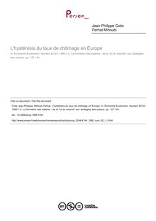 L hystérésis du taux de chômage en Europe - article ; n°1 ; vol.92, pg 127-144