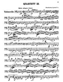 Partition violoncelle, corde quatuor No.3, Op.44 No.1, D Major, Mendelssohn, Felix