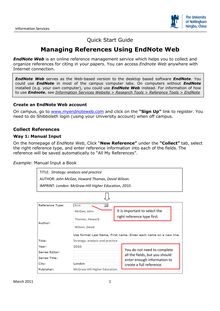Managing References Using EndNote Web
