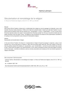 Sécularisation et remodelage de la religion - article ; n°2 ; vol.214, pg 225-245