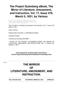 The Mirror of Literature, Amusement, and Instruction - Volume 17, No. 479, March 5, 1831