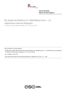 De Joseph de Maistre à la « Bibliothèque rose » : Le catholicisme chez les Rostopčin - article ; n°1 ; vol.11, pg 93-109