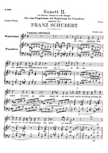 Partition voix + partition de piano, Sonett, D.629, Sonnet II, Schubert, Franz