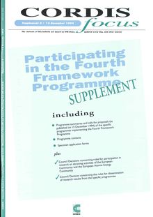 CORDIS focus Supplement 5 - 15 December 1994. Participating in the Fourth Framework Programme