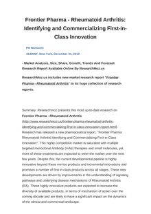 Frontier Pharma - Rheumatoid Arthritis: Identifying and Commercializing First-in-Class Innovation
