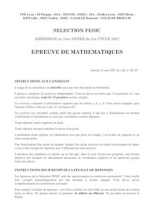 Épreuve de Mathématiques - Admission en 1ère Année du 1er Cycle 2007