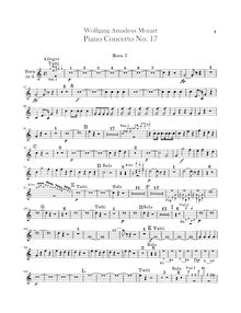 Partition cor 1, 2 (en G, C), Piano Concerto No.17, G major, Mozart, Wolfgang Amadeus