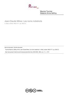 Jean-Claude Milner, Les noms indistincts  ; n°1 ; vol.11, pg 208-213