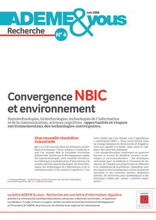 Convergence NBIC (Nanotechnologies, biotechnologies, technologies de l information et de la communication) et environnement.