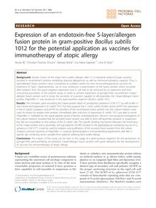 Expression of an endotoxin-free S-layer/allergen fusion protein in gram-positive Bacillus subtilis1012 for the potential application as vaccines for immunotherapy of atopic allergy