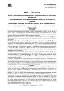 Niveles cálcicos y hormonales en mujeres postmenopáusicas de la provinciade Granada (Calcic and hormonal levels in postmenopausal women of the province ofGranada)