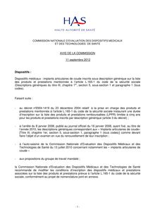 Avis général IMPLANTS ARTICULAIRES DU COUDE - 11 septembre 2012 (2417) avis